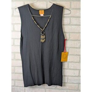 NWT Ruby Rd Women Black Sleeveless Beaded Necklace Elegant Tank Top Size 2X